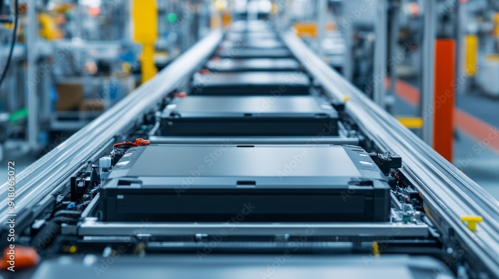 Modern Automotive Assembly Line with Solid-State Battery Storage in Electric Vehicles Modern Automotive Assembly Line with Solid-State Battery Storage in Electric Vehicles