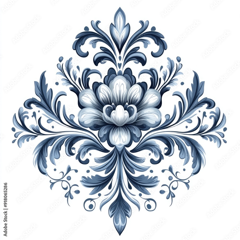 Damask Invite. Beautiful Botanical Baroque Decorative Element for Bohemian Card Design