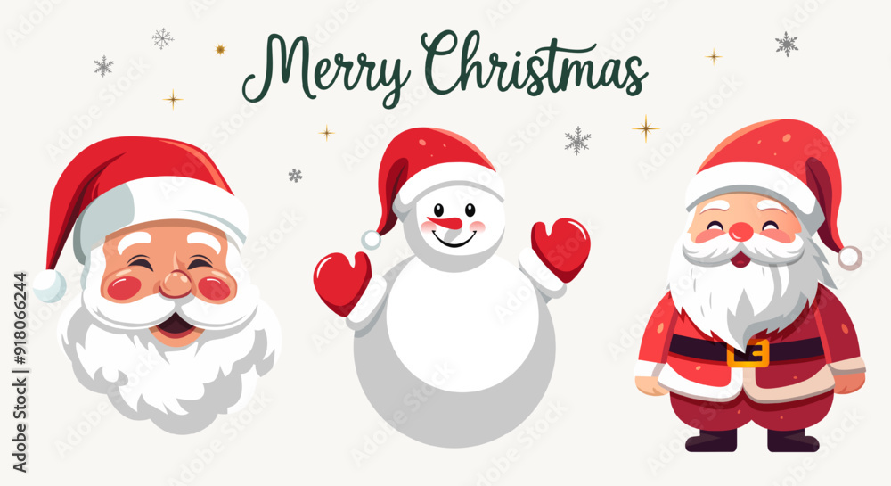 Winter characters set. Merry Christmas set with Santa, and snowman. For banner, card, package. Winter characters set. Merry Christmas set with Santa, and snowman. For banner, card, package.