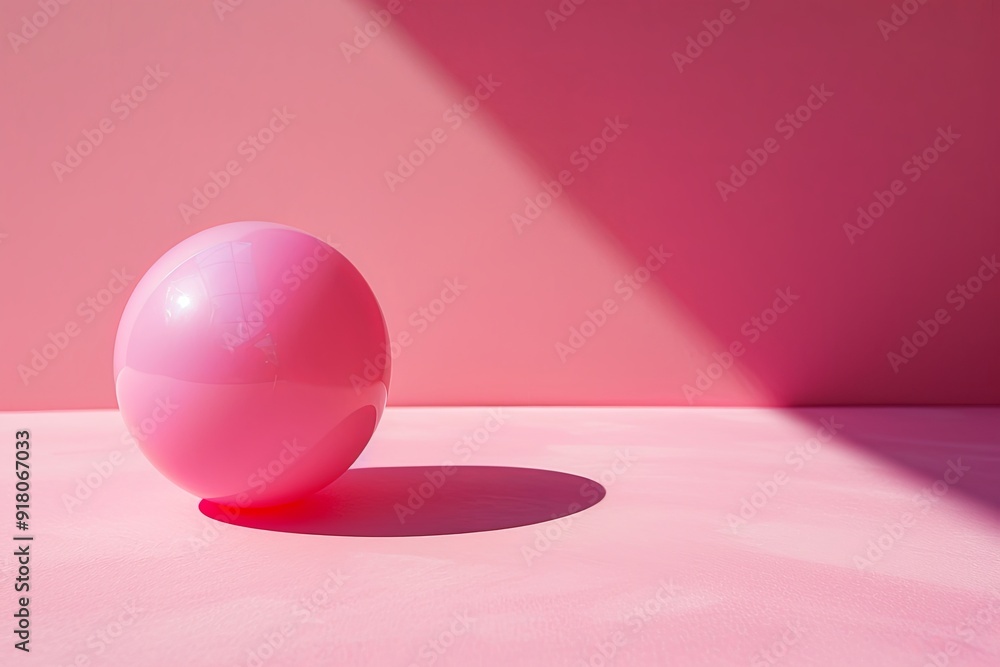 A vibrant pink sphere casts a soft shadow on a matching pink surface. Generative AI