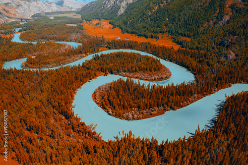 Canvastavla Beautiful aerial photo autumn landscape, , Altai Russia