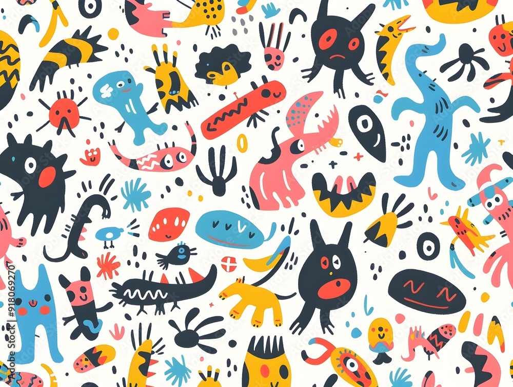 Whimsical Abstract Pattern Design with Hidden Creatures for Apparel and Packaging Whimsical Abstract Pattern Design with Hidden Creatures for Apparel and Packaging