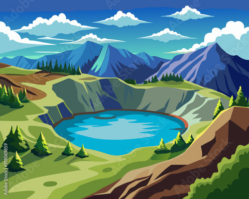Crater Lakes landscape anime style