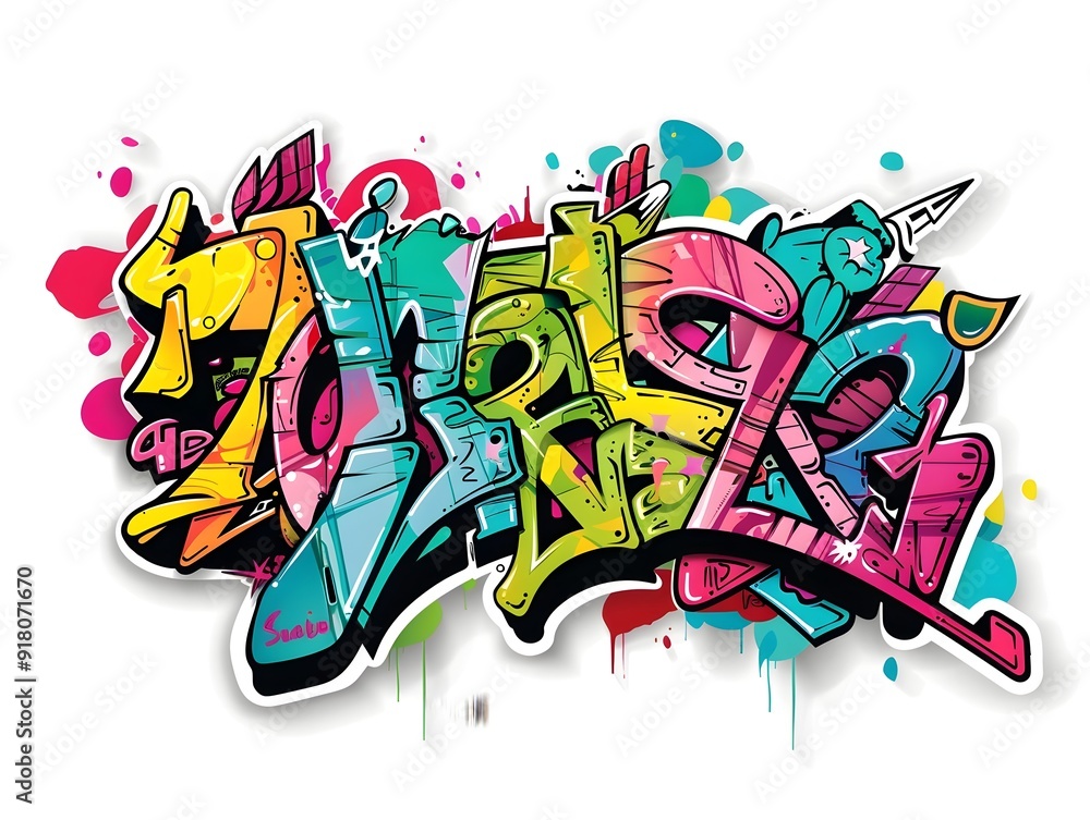 Obraz premium Stylish Streetwear Graffiti Sticker Design for Apparel and Branding