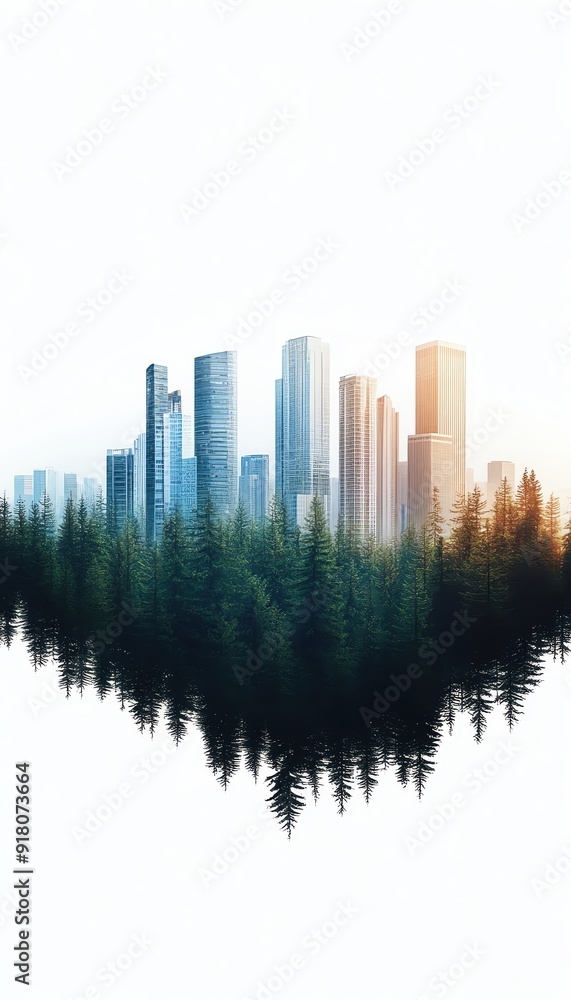 A stunning blend of urban skyline and lush forest, symbolizing harmony between nature and city living. A stunning blend of urban skyline and lush forest, symbolizing harmony between nature and city living.