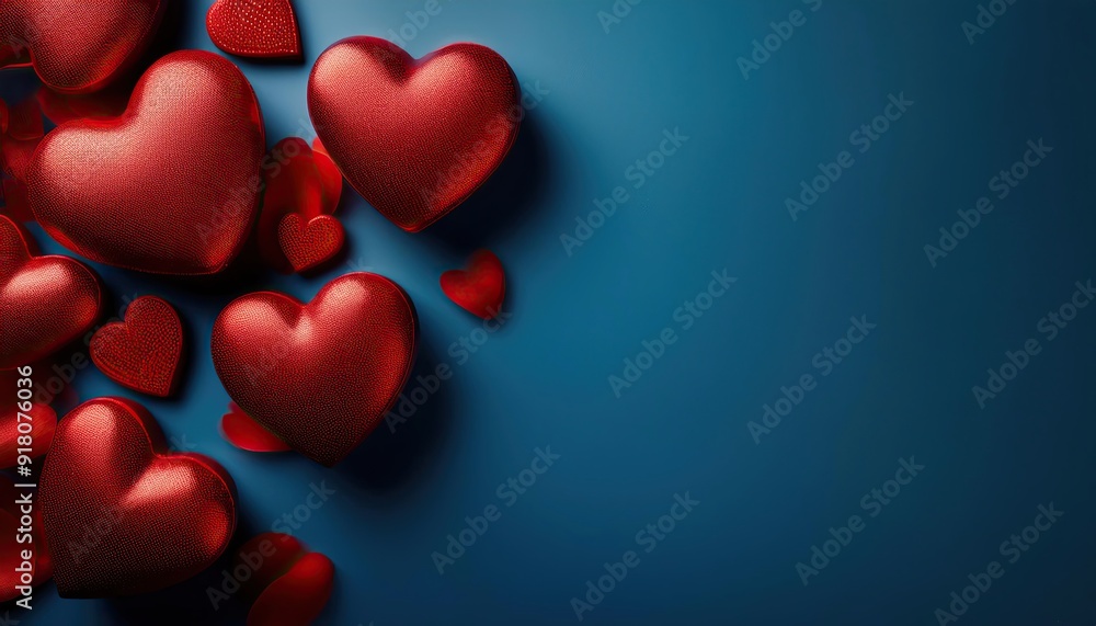 red hearts on corner on a dark blue background red hearts on corner on a dark blue background