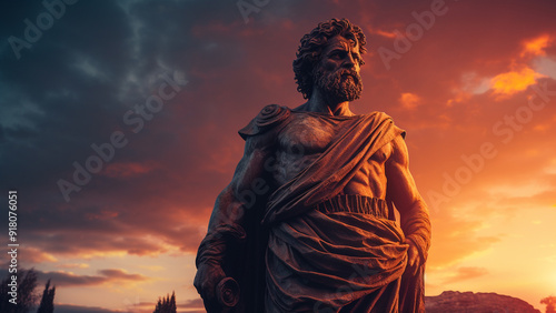 Realistic photo of a athletic greek philosophe