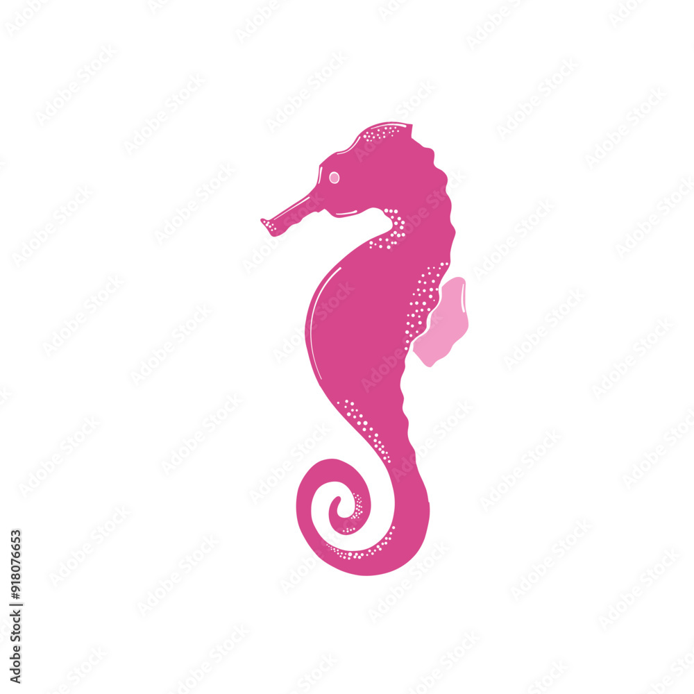 Fototapeta premium Cute pink sea horse with hand drawn elements. Sea animals. Vector doodle marine life objects for your design.