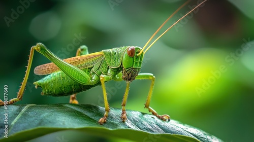 Green Grasshopper on a Leaf