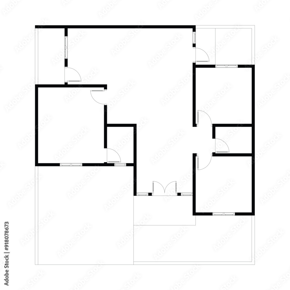 Black and White floor plan of a modern unfurnished house for your design. Suburban house vector blueprint. Architectural background. Black and White floor plan of a modern unfurnished house for your design. Suburban house vector blueprint. Architectural background.