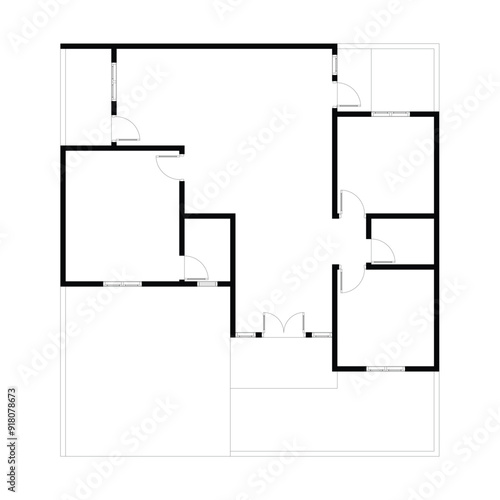 Black and White floor plan of a modern unfurnished house for your design. Suburban house vector blueprint. Architectural background.