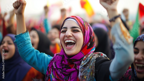 Celebration of Freedom: Women Cheering During Arab Spring