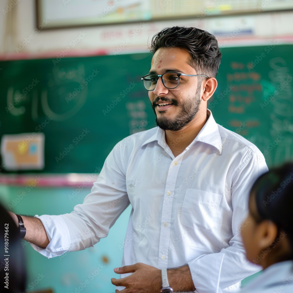 Obraz premium indian male teacher teaching in the classroom