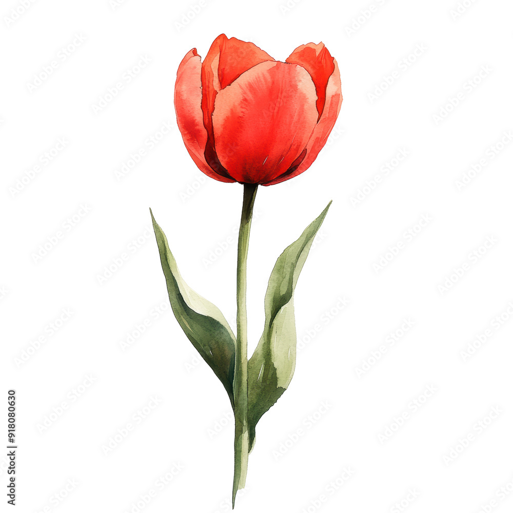 A vibrant red tulip with delicate petals and green leaves, symbolizing beauty and springtime. A vibrant red tulip with delicate petals and green leaves, symbolizing beauty and springtime.