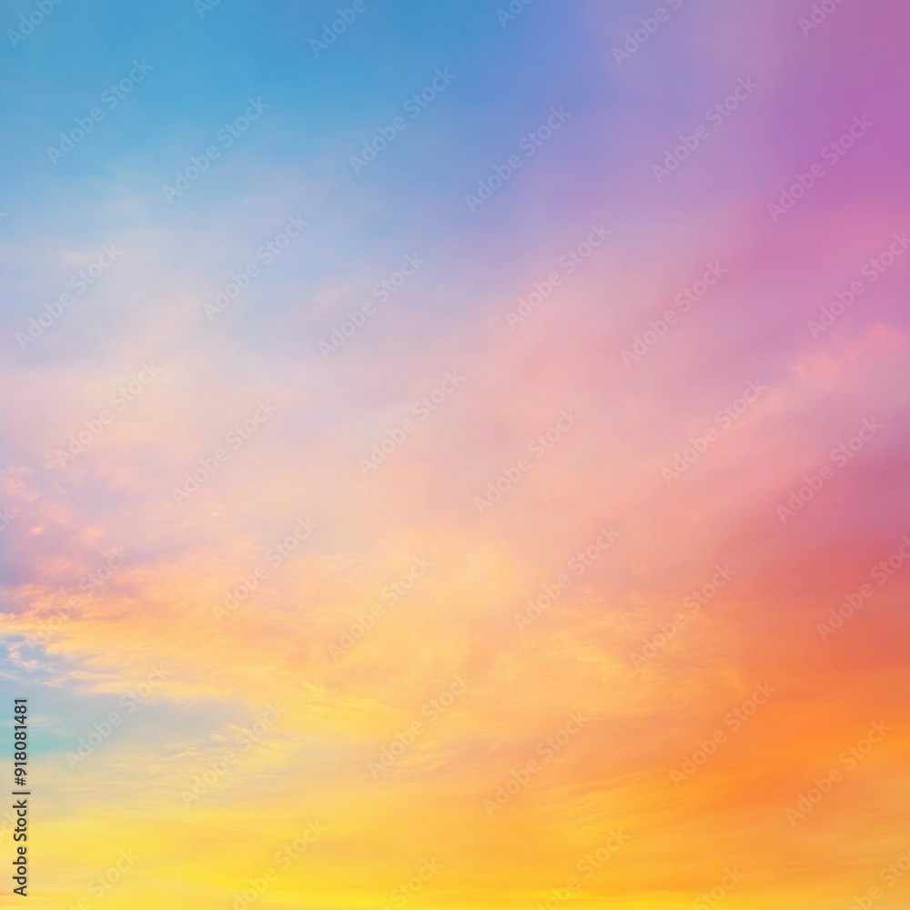 Obraz premium Ethereal Panorama of a Vibrant Sunset Sky: A Gradient of Rich Colors Creating a Dreamy, Summery Dawn or Dusk, Inspiring Tranquility and Awe.