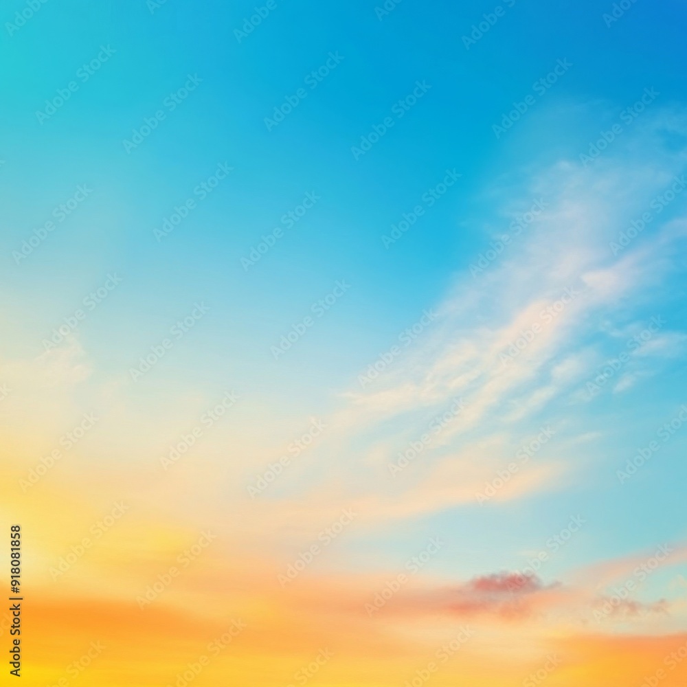Obraz premium Ethereal Panorama of a Vibrant Sunset Sky: A Gradient of Rich Colors Creating a Dreamy, Summery Dawn or Dusk, Inspiring Tranquility and Awe.