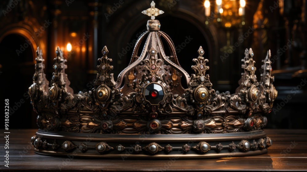 Obraz premium golden crown on black HD 8K wallpaper Stock Photographic Image 