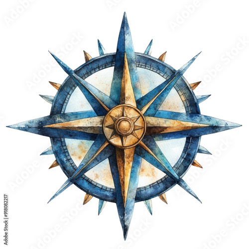 A beautifully illustrated compass rose featuring intricate details in blues and golds, symbolizing navigation and guidance