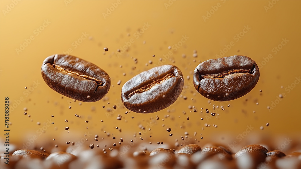Levitating Coffee Beans: Hyper-Realistic Studio Shot Levitating Coffee Beans: Hyper-Realistic Studio Shot