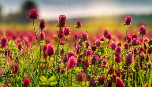 crimson clover trifolium incarnatum growing in a field in burgenland austria photo