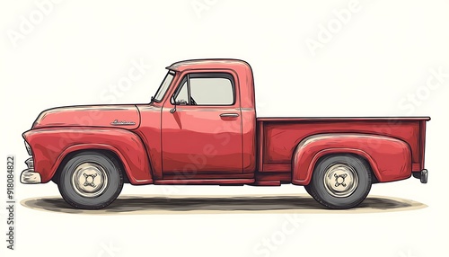 Vintage Red Pickup Truck Illustration