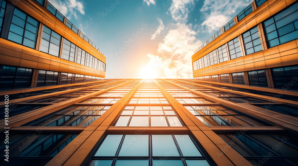 Fototapeta premium Low angle view of modern glass building.