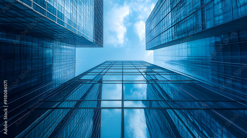 Low angle view of modern skyscrapers. Low angle view of modern skyscrapers.