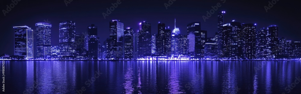 Colorful animations light up the skyscrapers in a bustling urban environment Colorful animations light up the skyscrapers in a bustling urban environment