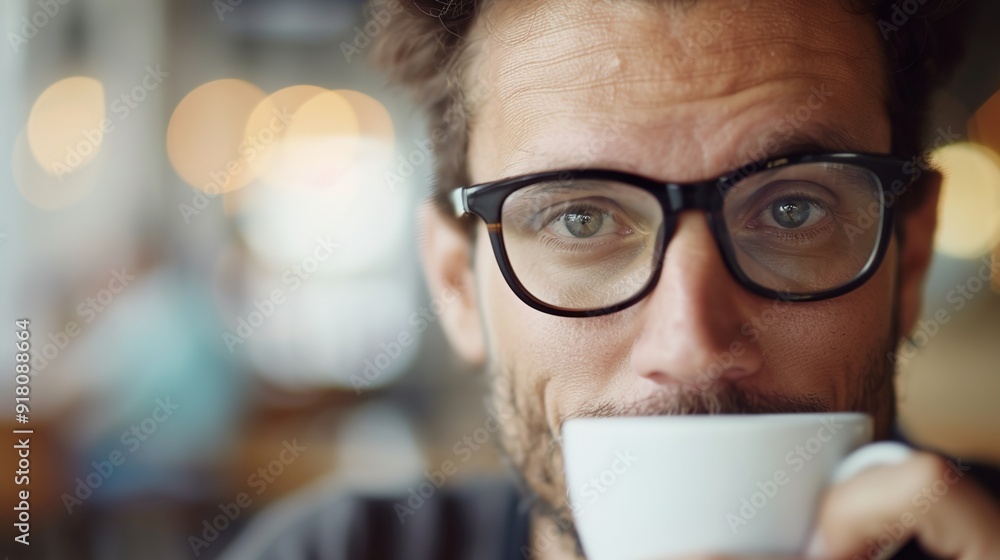 Contemplative Young Man Enjoying Coffee in Tranquil Cafe Setting Contemplative Young Man Enjoying Coffee in Tranquil Cafe Setting