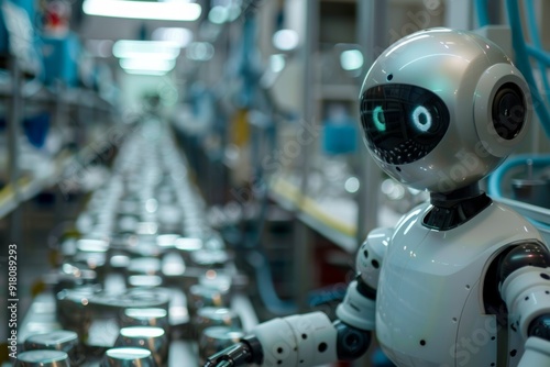 A close-up of a robotic assistant working on a production line in a factory