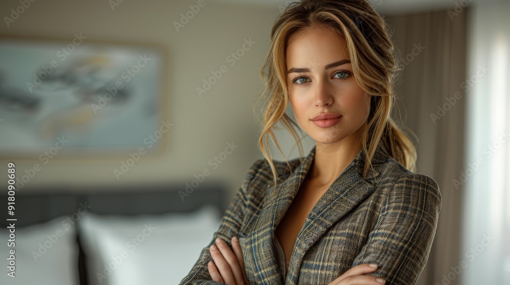 Professional portrait of a stylish young woman in a modern interior setting during daylight Professional portrait of a stylish young woman in a modern interior setting during daylight
