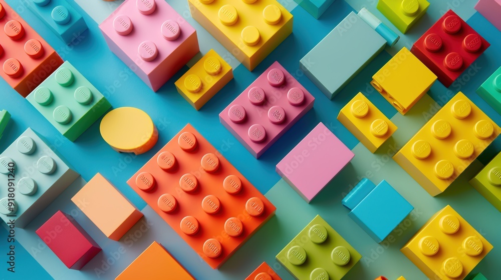 Playful Structures: Colorful 3D Building Blocks Toy Set in Vibrant Arrangements Playful Structures: Colorful 3D Building Blocks Toy Set in Vibrant Arrangements