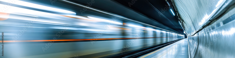 Underground: A subway car zips through a spotless, empty tunnel, reflecting light on its polished surfaces. Underground: A subway car zips through a spotless, empty tunnel, reflecting light on its polished surfaces.