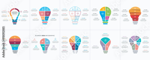 Vector idea light bulb infographic template  bundle for growth diagram, graph, presentation, chart. business startup idea lamp
