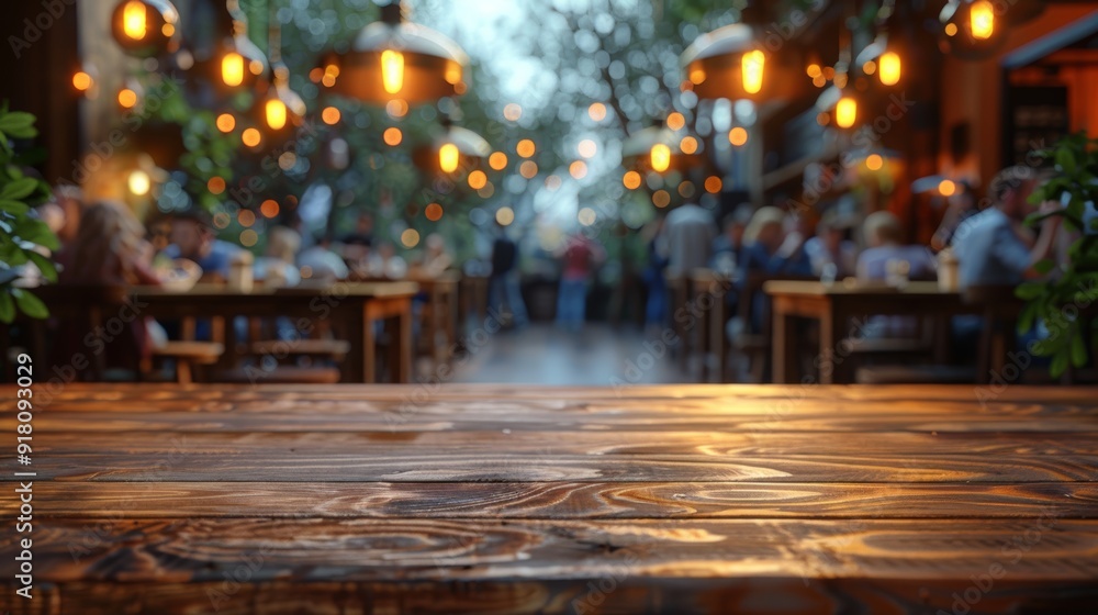 A cozy outdoor dining area filled with warm lights and patrons enjoying their meals during the evening A cozy outdoor dining area filled with warm lights and patrons enjoying their meals during the evening