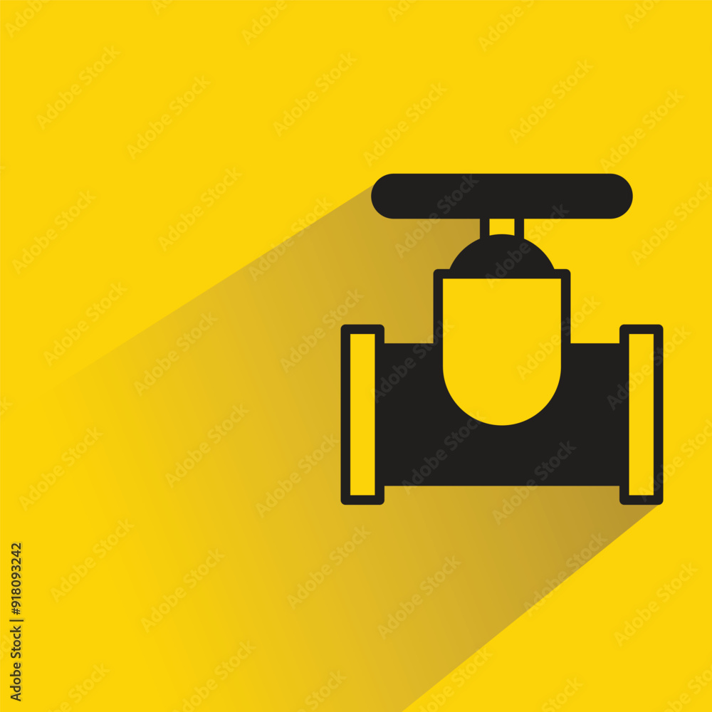 Fotografie valve and pipe icon with shadow on yellow background