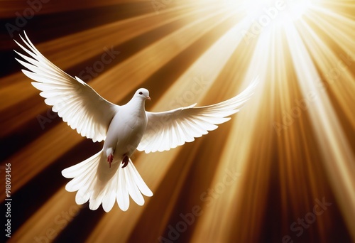 Pentecost Sunday. Pentecost background with flying dove and cross photo