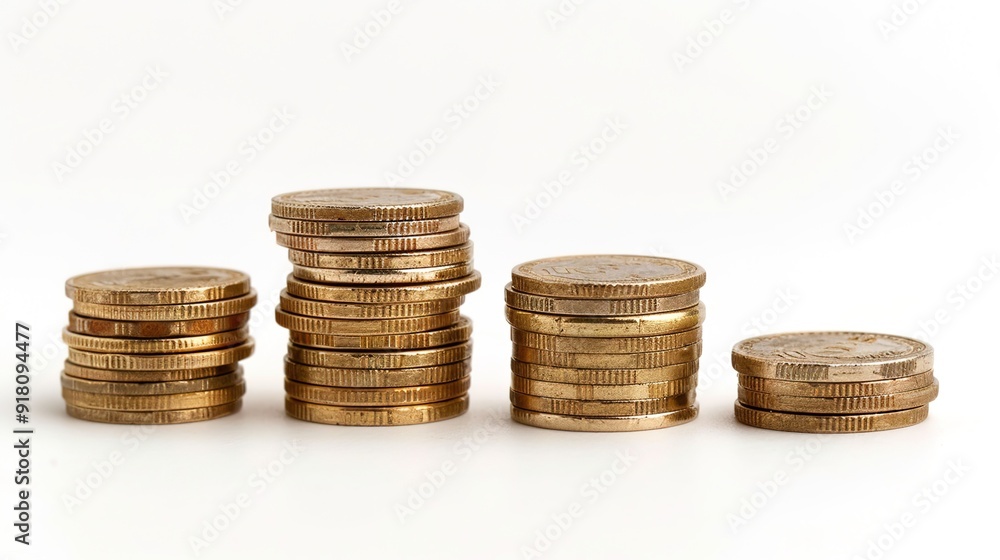 Financial Growth Concept: Pile of Gold Coins Increasing, Investment Success on White Background Financial Growth Concept: Pile of Gold Coins Increasing, Investment Success on White Background