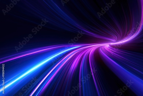 3d Render  Blue purple speed light line through dark background  abstract fast highway patch  hyper speed warp in space with generative ai