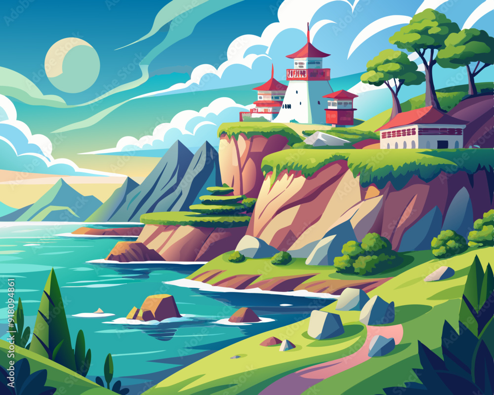 Coastline Landscape anime style Coastline Landscape anime style
