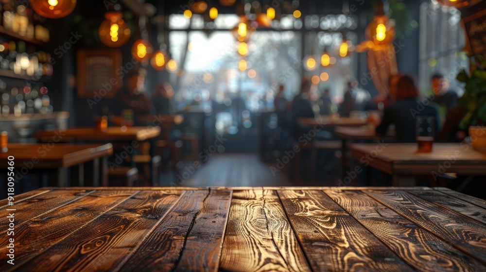 Evening ambiance in a cozy restaurant with warm lighting and wooden tables Evening ambiance in a cozy restaurant with warm lighting and wooden tables