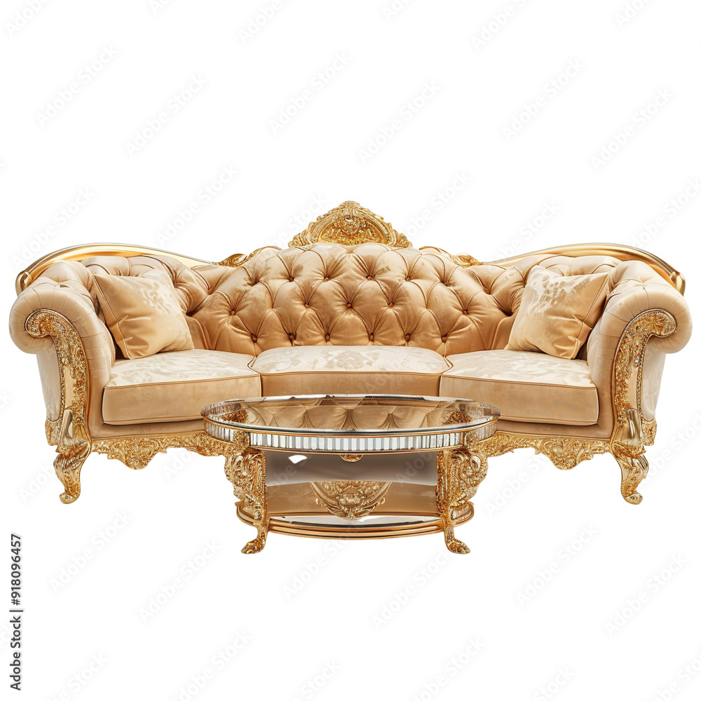 Φωτογραφία Front view of a Glamorous Gold living room furniture set with opulent gold accen
