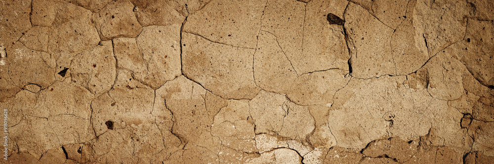 Fototapeta premium Concrete wall texture with cracked plaster. Weathered rough surface. Panoramic background for grunge design.