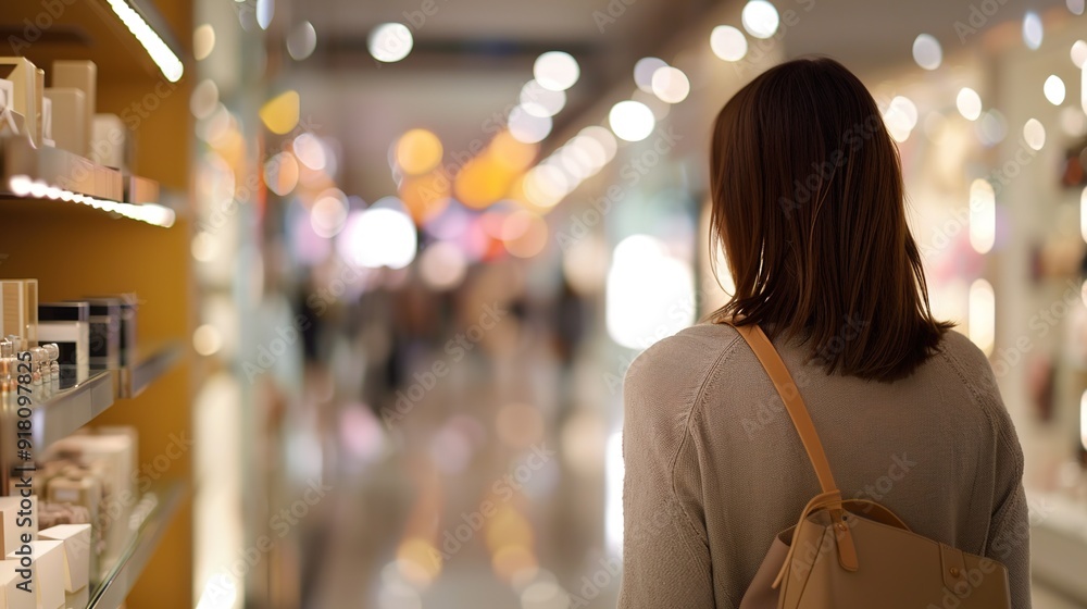 Fototapeta premium Stylish Woman Shopping for Accessories in a Trendy Mall