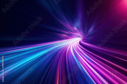 3d Render  Blue purple speed light line through dark background  abstract fast highway patch  hyper speed warp in space with generative ai
