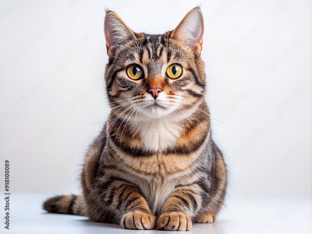 Adorable American Wirehair cat with unique whiskers and curly fur, posing elegantly on a clean white background, showcasing its stunning facial features and soft texture. Adorable American Wirehair cat with unique whiskers and curly fur, posing elegantly on a clean white background, showcasing its stunning facial features and soft texture.