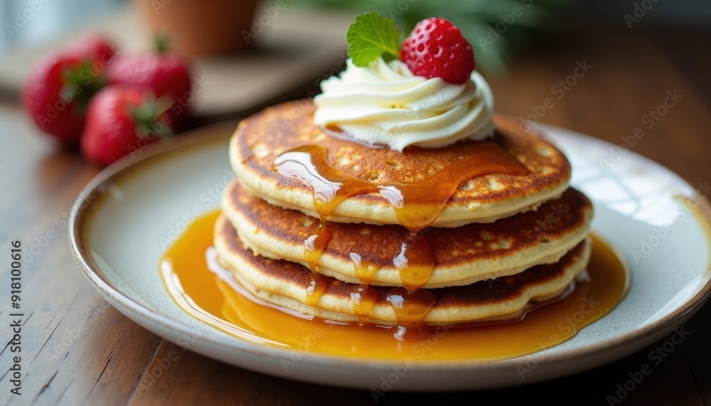Delicious Pancakes with Whipped Cream and Syrup. Delicious Pancakes with Whipped Cream and Syrup.