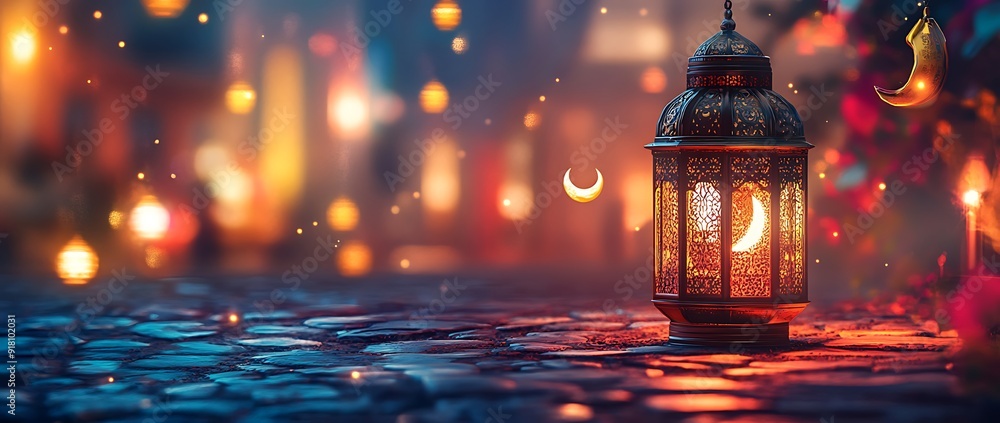 Eid Mubarak and Ramadan Kareem greetings with an Islamic background Eid Mubarak and Ramadan Kareem greetings with an Islamic background