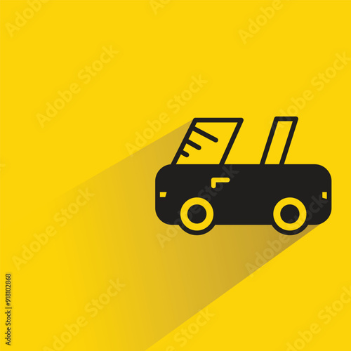cabriolet car icon with shadow on yellow background