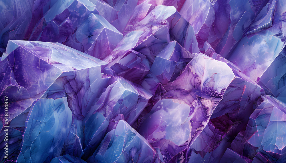 A stunning abstract composition of crystalline structures, featuring hues of purple and blue that evoke a sense of depth and serenity.